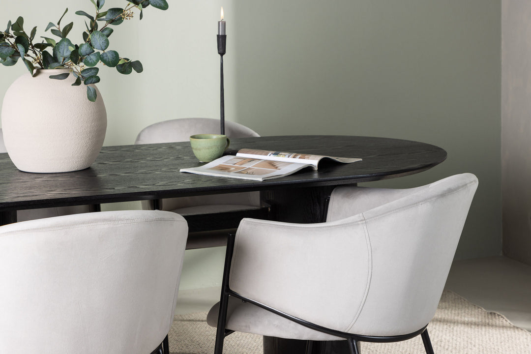 Venture Home Isolde Dining Table 180*75 - Black / Black MDF +Evelina Dining Chair - Black / Light grey Velvet _4