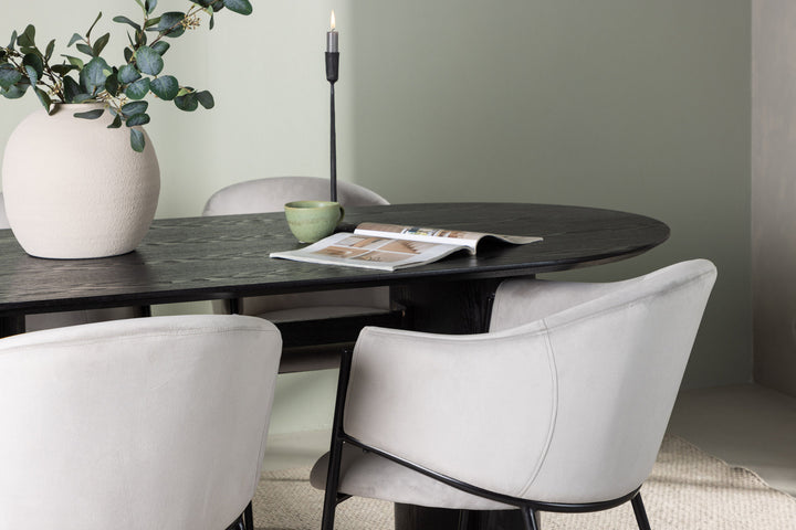 Venture Home Isolde Dining Table 180*75 - Black / Black MDF +Evelina Dining Chair - Black / Light grey Velvet _4