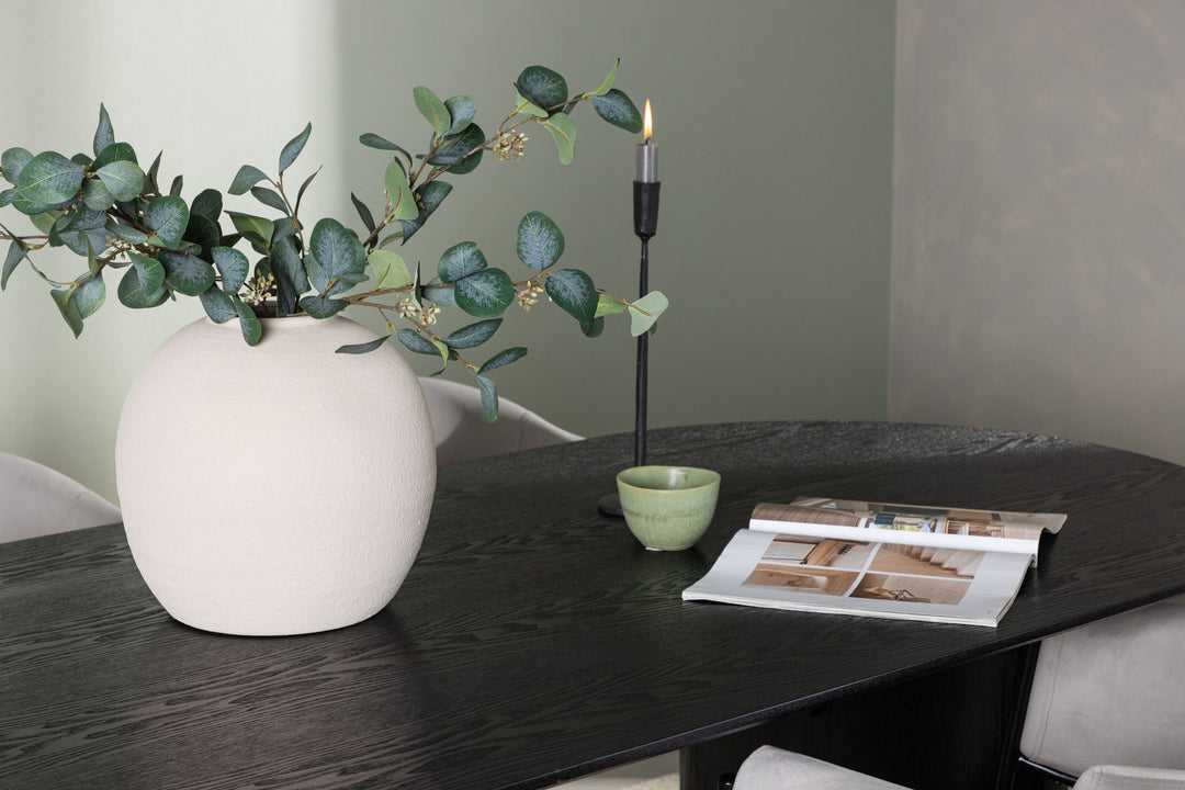 Venture Home Isolde Dining Table 180*75 - Black / Black MDF +Evelina Dining Chair - Black / Light grey Velvet _4