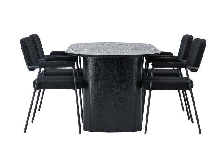 Venture Home Isolde Dining Table 180*75 - Black / Black MDF +Yesterday Dining Chair - Black / Black Boucle _4