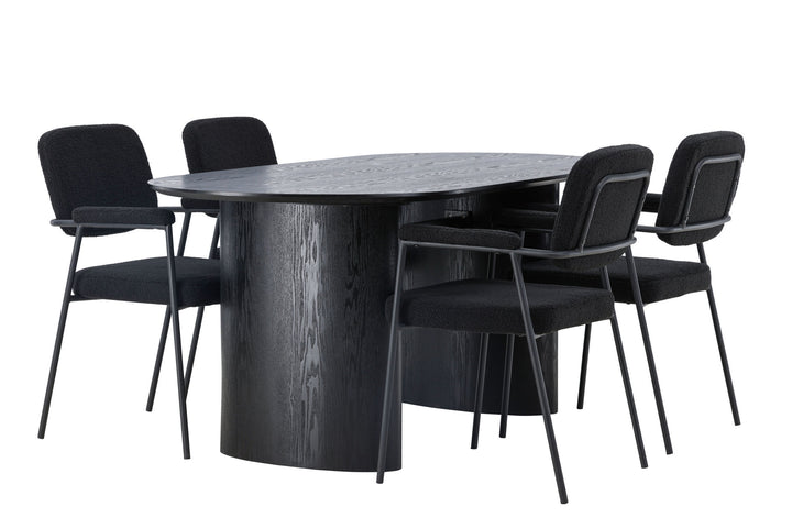 Venture Home Isolde Dining Table 180*75 - Black / Black MDF +Yesterday Dining Chair - Black / Black Boucle _4