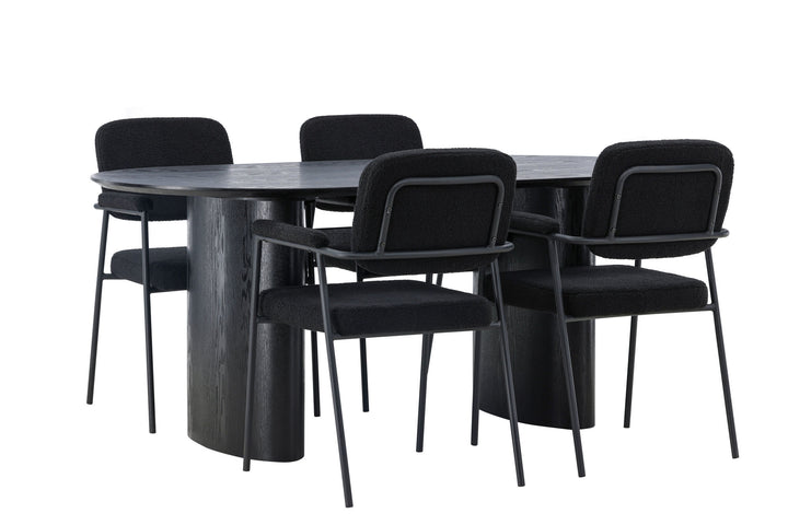 Venture Home Isolde Dining Table 180*75 - Black / Black MDF +Yesterday Dining Chair - Black / Black Boucle _4