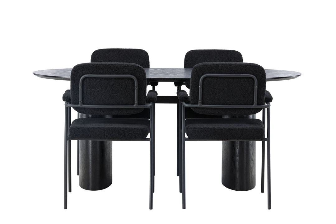 Venture Home Isolde Dining Table 180*75 - Black / Black MDF +Yesterday Dining Chair - Black / Black Boucle _4