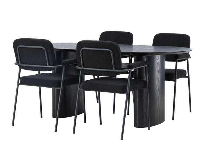 Venture Home Isolde Dining Table 180*75 - Black / Black MDF +Yesterday Dining Chair - Black / Black Boucle _4