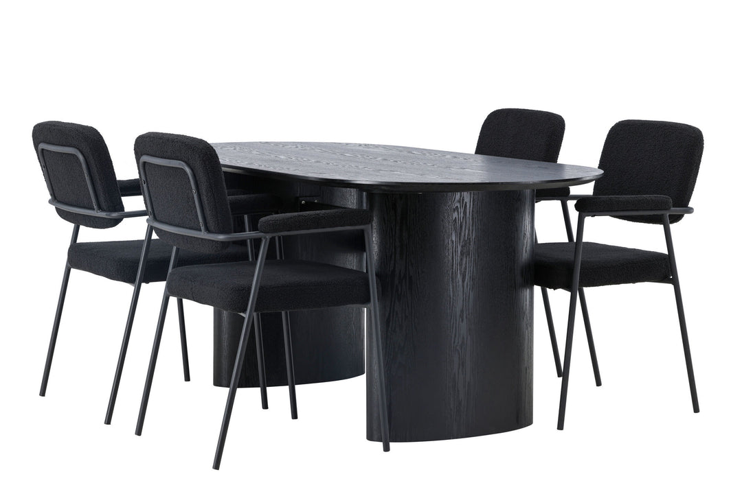Venture Home Isolde Dining Table 180*75 - Black / Black MDF +Yesterday Dining Chair - Black / Black Boucle _4