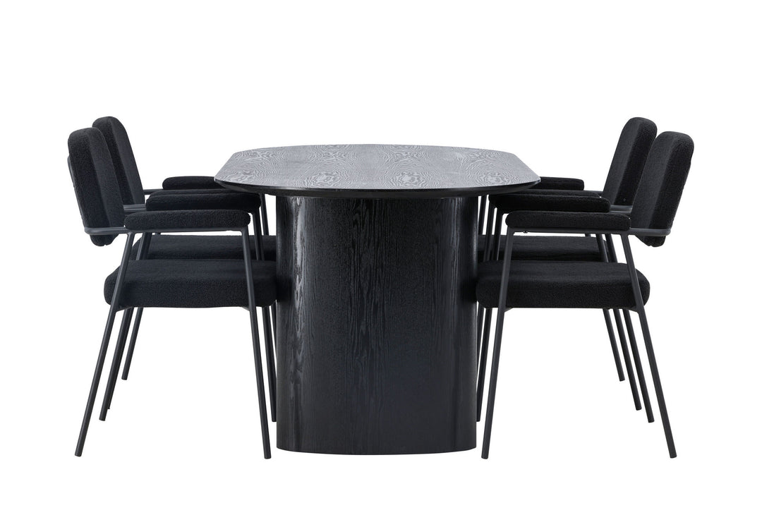 Venture Home Isolde Dining Table 180*75 - Black / Black MDF +Yesterday Dining Chair - Black / Black Boucle _4