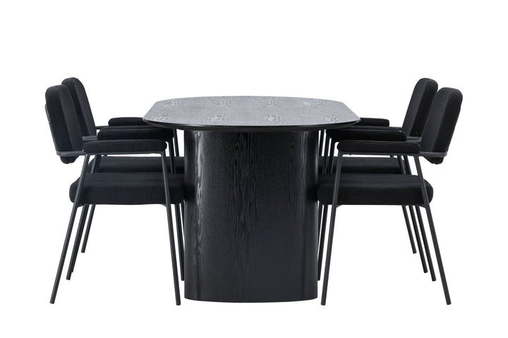 Venture Home Isolde Dining Table 180*75 - Black / Black MDF +Yesterday Dining Chair - Black / Black Boucle _4