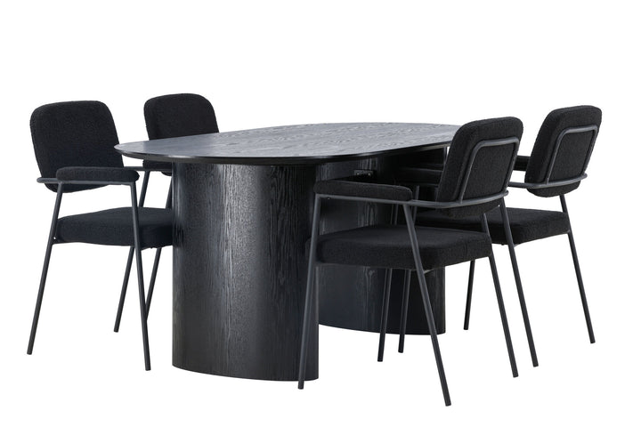 Venture Home Isolde Dining Table 180*75 - Black / Black MDF +Yesterday Dining Chair - Black / Black Boucle _4