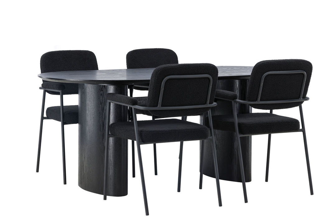 Venture Home Isolde Dining Table 180*75 - Black / Black MDF +Yesterday Dining Chair - Black / Black Boucle _4