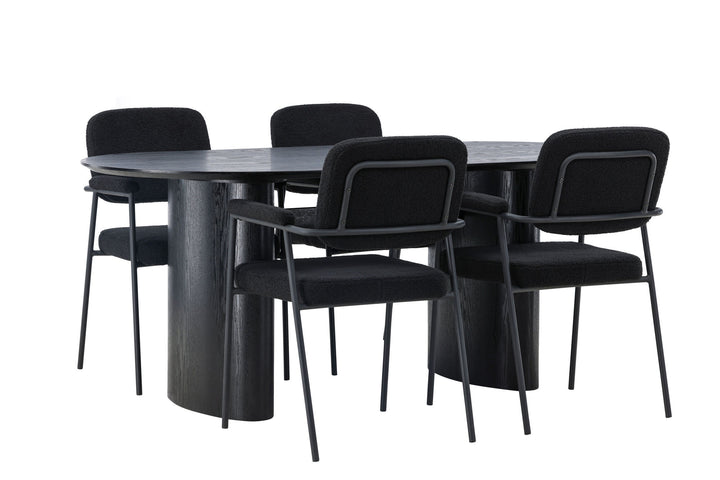 Venture Home Isolde Dining Table 180*75 - Black / Black MDF +Yesterday Dining Chair - Black / Black Boucle _4