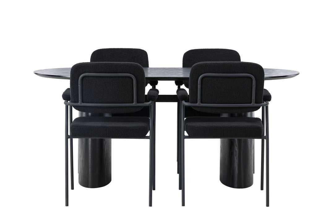 Venture Home Isolde Dining Table 180*75 - Black / Black MDF +Yesterday Dining Chair - Black / Black Boucle _4