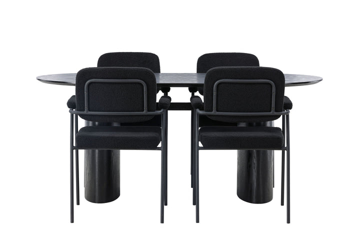 Venture Home Isolde Dining Table 180*75 - Black / Black MDF +Yesterday Dining Chair - Black / Black Boucle _4