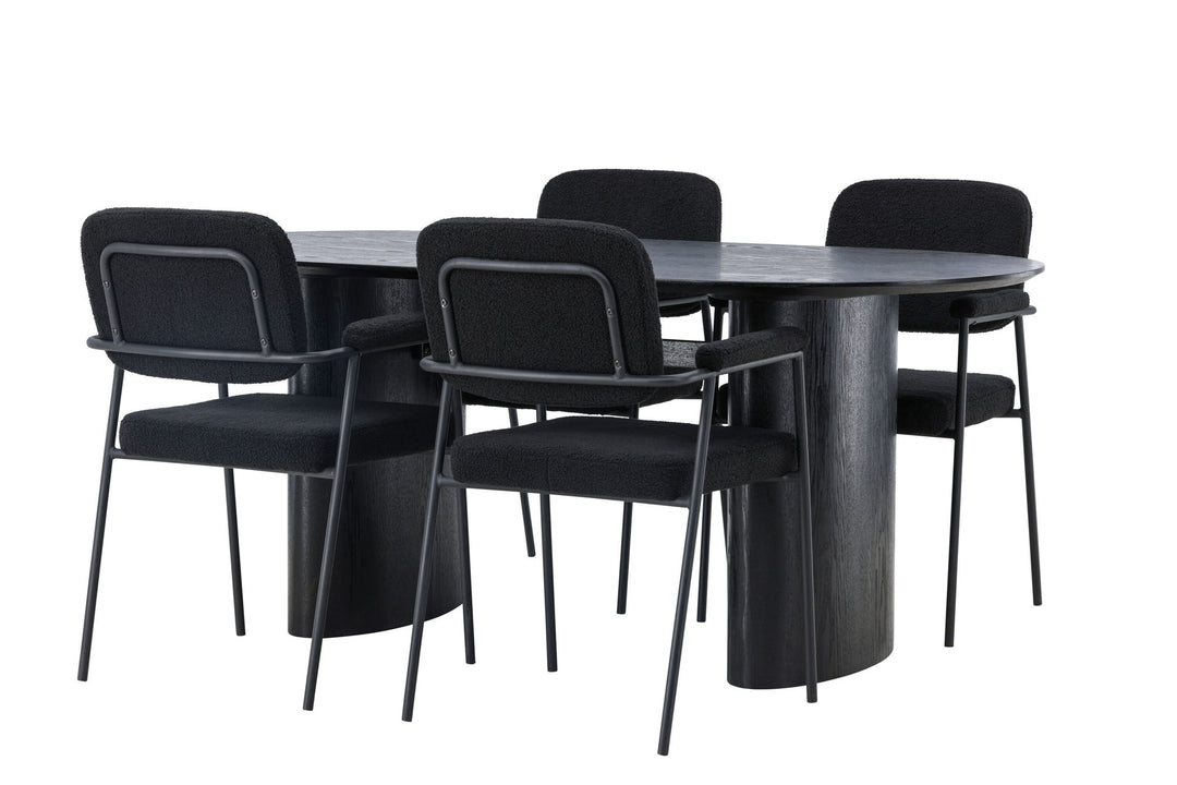 Venture Home Isolde Dining Table 180*75 - Black / Black MDF +Yesterday Dining Chair - Black / Black Boucle _4