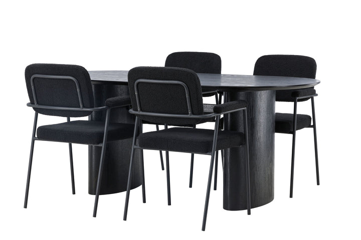 Venture Home Isolde Dining Table 180*75 - Black / Black MDF +Yesterday Dining Chair - Black / Black Boucle _4