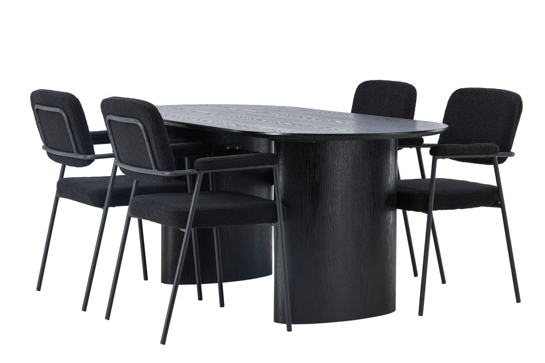 Venture Home Isolde Dining Table 180*75 - Black / Black MDF +Yesterday Dining Chair - Black / Black Boucle _4