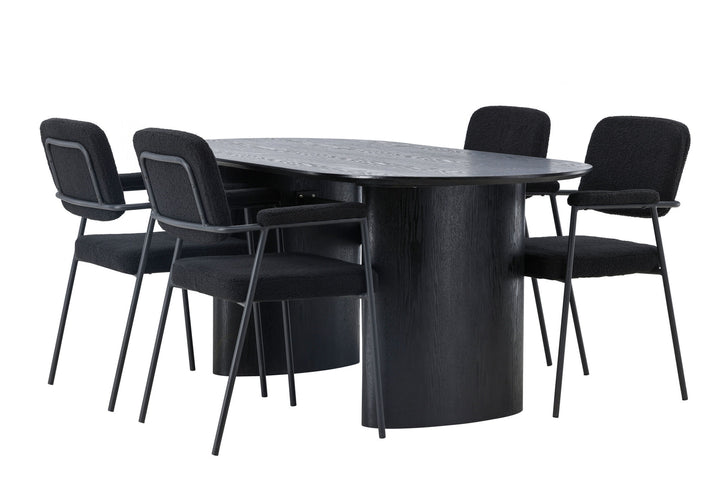 Venture Home Isolde Dining Table 180*75 - Black / Black MDF +Yesterday Dining Chair - Black / Black Boucle _4