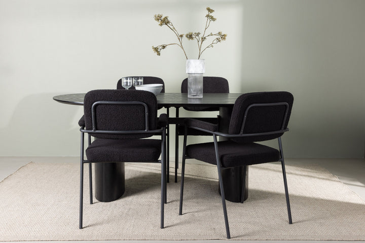 Venture Home Isolde Dining Table 180*75 - Black / Black MDF +Yesterday Dining Chair - Black / Black Boucle _4