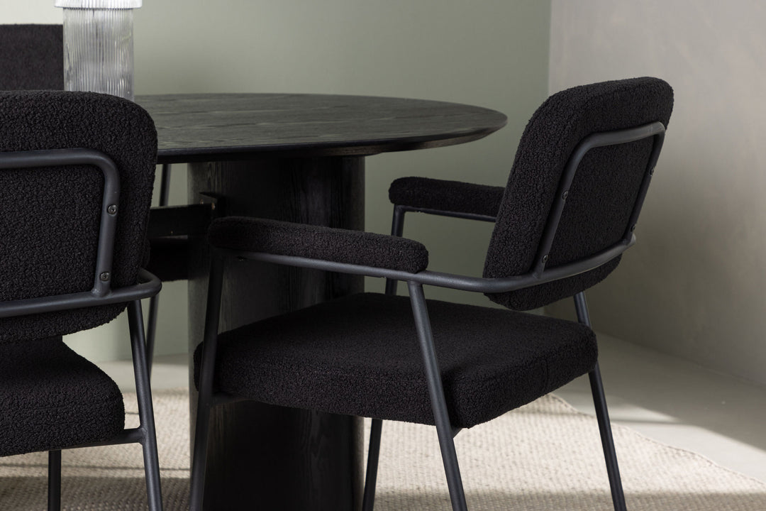 Venture Home Isolde Dining Table 180*75 - Black / Black MDF +Yesterday Dining Chair - Black / Black Boucle _4