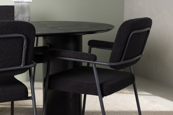 Venture Home Isolde Dining Table 180*75 - Black / Black MDF +Yesterday Dining Chair - Black / Black Boucle _4
