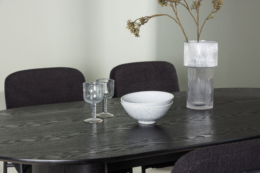 Venture Home Isolde Dining Table 180*75 - Black / Black MDF +Yesterday Dining Chair - Black / Black Boucle _4