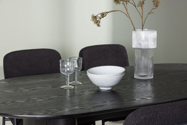 Venture Home Isolde Dining Table 180*75 - Black / Black MDF +Yesterday Dining Chair - Black / Black Boucle _4