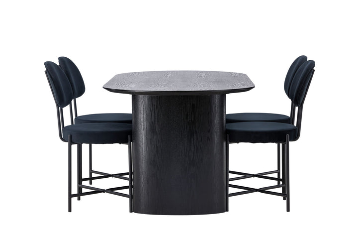 Venture Home Isolde Dining Table 180*75 - Black / Black MDF +Stella Dining Chair - Black / Black Velvet _4