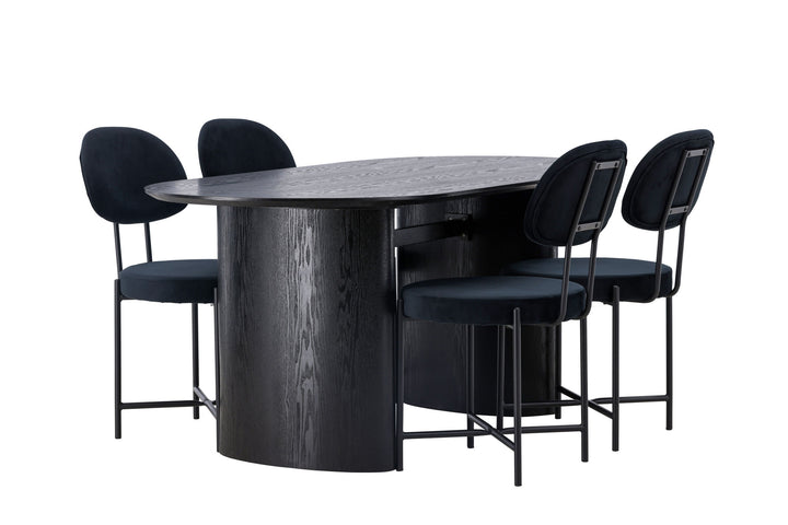 Venture Home Isolde Dining Table 180*75 - Black / Black MDF +Stella Dining Chair - Black / Black Velvet _4