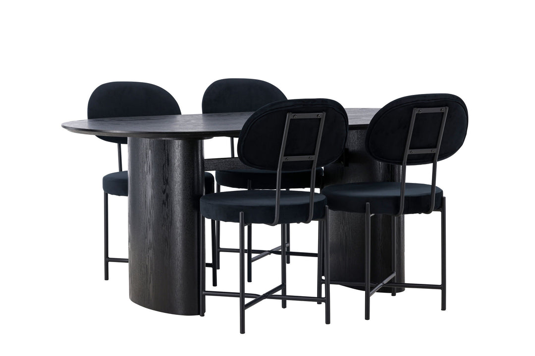 Venture Home Isolde Dining Table 180*75 - Black / Black MDF +Stella Dining Chair - Black / Black Velvet _4