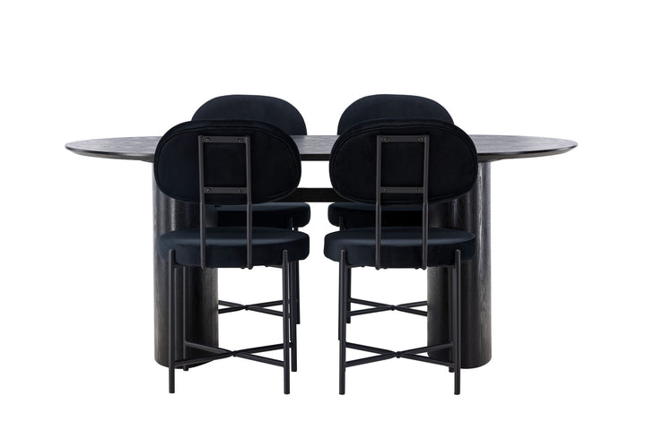 Venture Home Isolde Dining Table 180*75 - Black / Black MDF +Stella Dining Chair - Black / Black Velvet _4