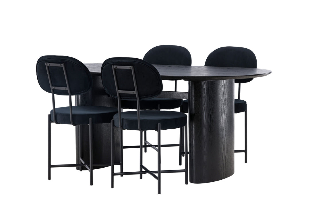 Venture Home Isolde Dining Table 180*75 - Black / Black MDF +Stella Dining Chair - Black / Black Velvet _4