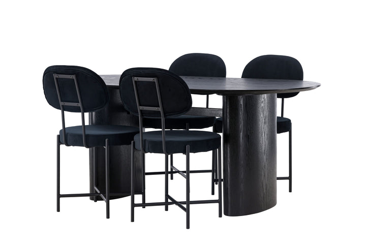Venture Home Isolde Dining Table 180*75 - Black / Black MDF +Stella Dining Chair - Black / Black Velvet _4