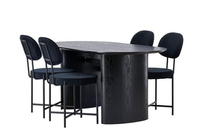 Venture Home Isolde Dining Table 180*75 - Black / Black MDF +Stella Dining Chair - Black / Black Velvet _4