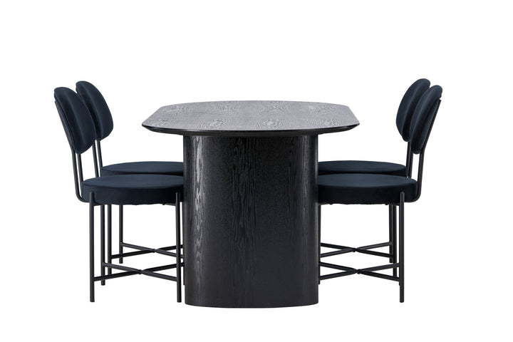 Venture Home Isolde Dining Table 180*75 - Black / Black MDF +Stella Dining Chair - Black / Black Velvet _4