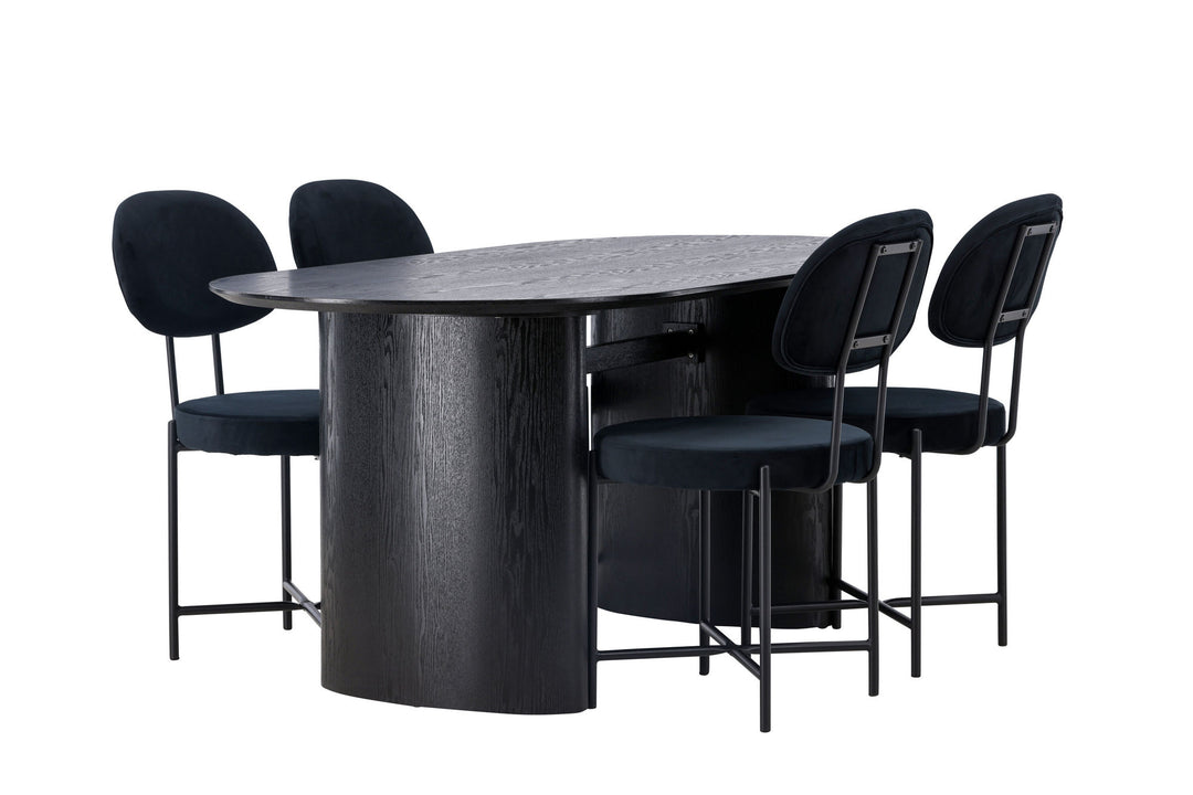 Venture Home Isolde Dining Table 180*75 - Black / Black MDF +Stella Dining Chair - Black / Black Velvet _4
