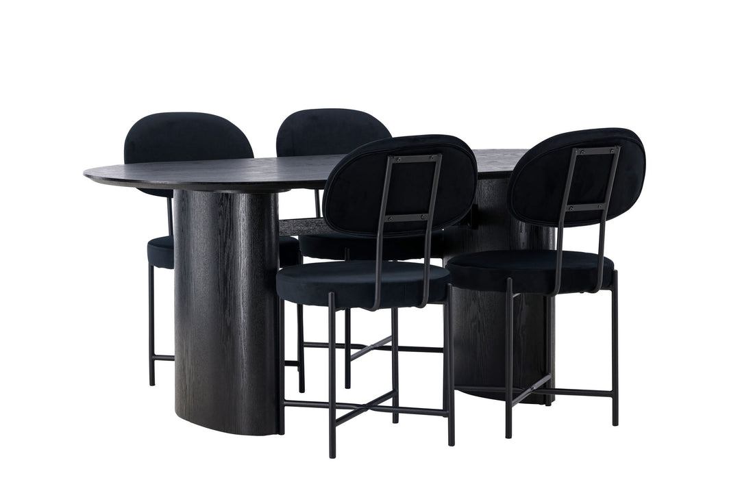 Venture Home Isolde Dining Table 180*75 - Black / Black MDF +Stella Dining Chair - Black / Black Velvet _4