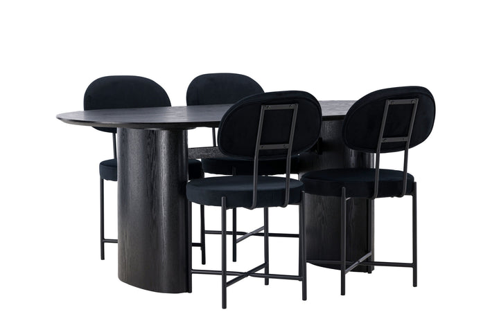 Venture Home Isolde Dining Table 180*75 - Black / Black MDF +Stella Dining Chair - Black / Black Velvet _4