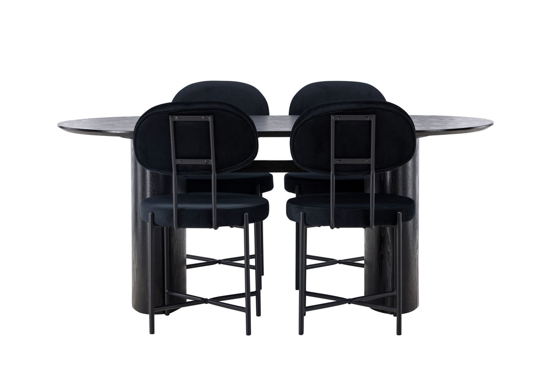 Venture Home Isolde Dining Table 180*75 - Black / Black MDF +Stella Dining Chair - Black / Black Velvet _4