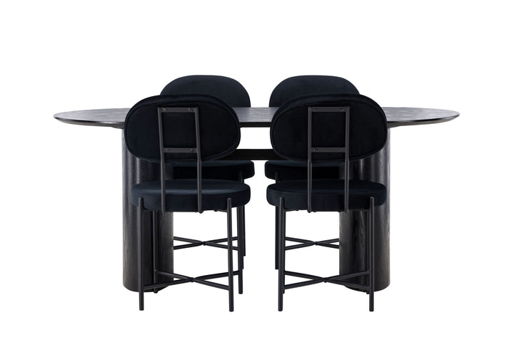 Venture Home Isolde Dining Table 180*75 - Black / Black MDF +Stella Dining Chair - Black / Black Velvet _4