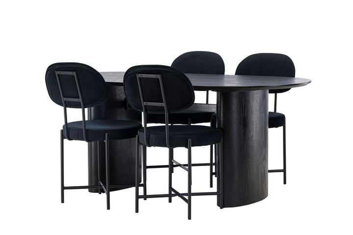 Venture Home Isolde Dining Table 180*75 - Black / Black MDF +Stella Dining Chair - Black / Black Velvet _4