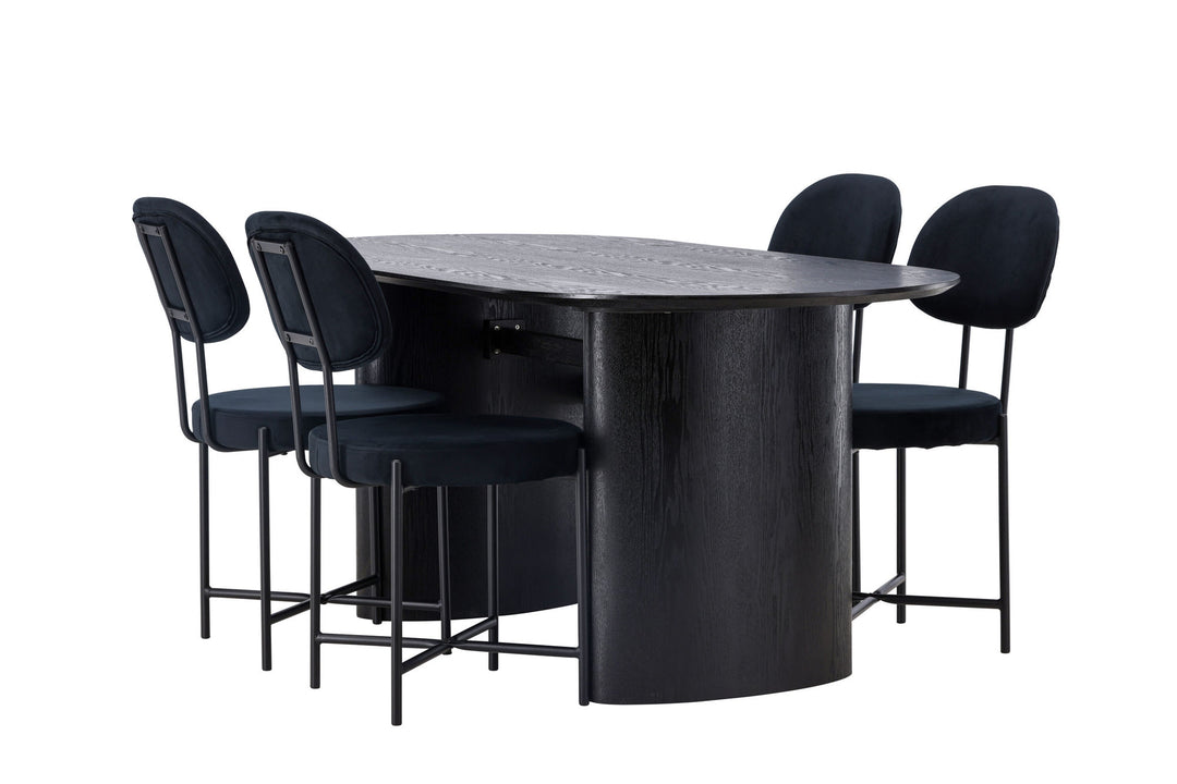 Venture Home Isolde Dining Table 180*75 - Black / Black MDF +Stella Dining Chair - Black / Black Velvet _4