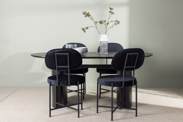 Venture Home Isolde Dining Table 180*75 - Black / Black MDF +Stella Dining Chair - Black / Black Velvet _4