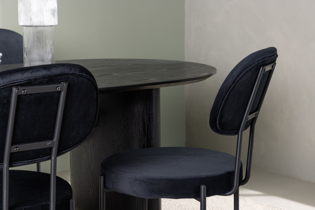Venture Home Isolde Dining Table 180*75 - Black / Black MDF +Stella Dining Chair - Black / Black Velvet _4