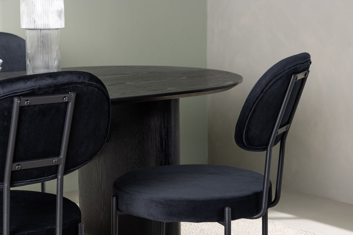 Venture Home Isolde Dining Table 180*75 - Black / Black MDF +Stella Dining Chair - Black / Black Velvet _4