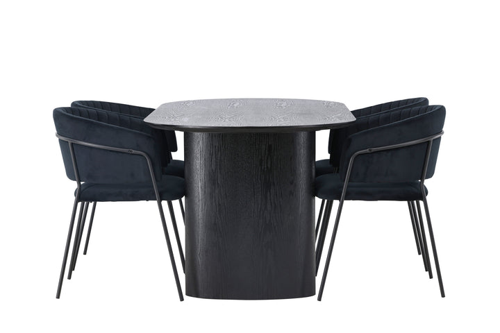 Venture Home Isolde Dining Table 180*75 - Black / Black MDF +Selma Dining Chair - Black / Black Velvet _4