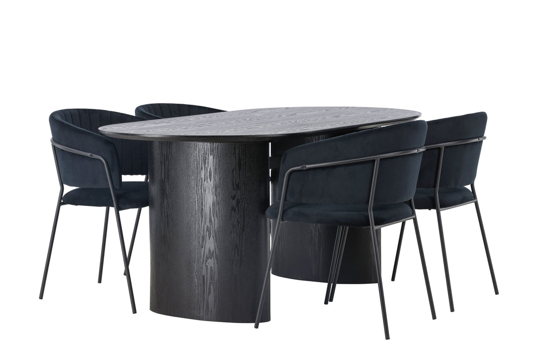 Venture Home Isolde Dining Table 180*75 - Black / Black MDF +Selma Dining Chair - Black / Black Velvet _4
