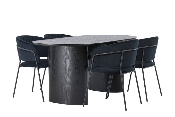 Venture Home Isolde Dining Table 180*75 - Black / Black MDF +Selma Dining Chair - Black / Black Velvet _4