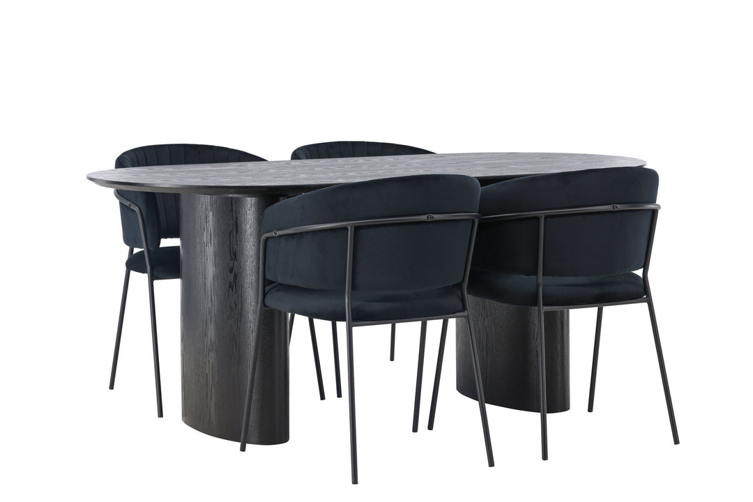 Venture Home Isolde Dining Table 180*75 - Black / Black MDF +Selma Dining Chair - Black / Black Velvet _4
