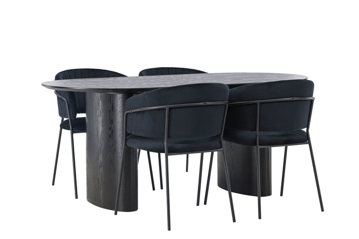 Venture Home Isolde Dining Table 180*75 - Black / Black MDF +Selma Dining Chair - Black / Black Velvet _4