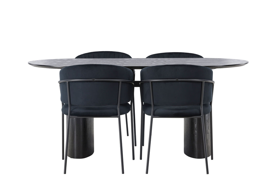 Venture Home Isolde Dining Table 180*75 - Black / Black MDF +Selma Dining Chair - Black / Black Velvet _4