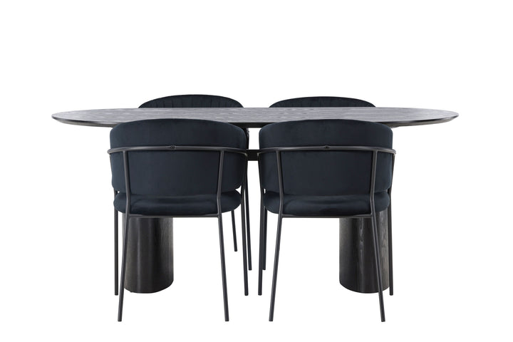 Venture Home Isolde Dining Table 180*75 - Black / Black MDF +Selma Dining Chair - Black / Black Velvet _4